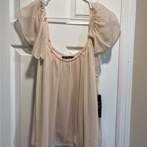 Lulus Blush Pink Ruffle Sleeve Chiffon Blouse Size L NWT Flowy Romantic Top